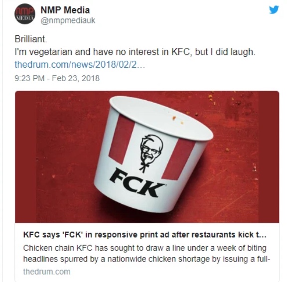 KFC tự chế giễu bản thân trước khi khách hàng có thể chế giễu Thương hiệu